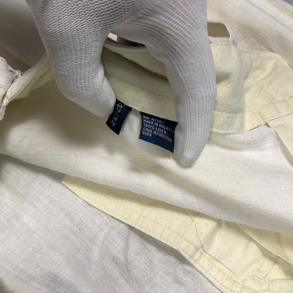Polo Ralph Lauren Pleated Pants Trousers Mens Size 42 100% Linen White Old Money - Picture 3 of 11